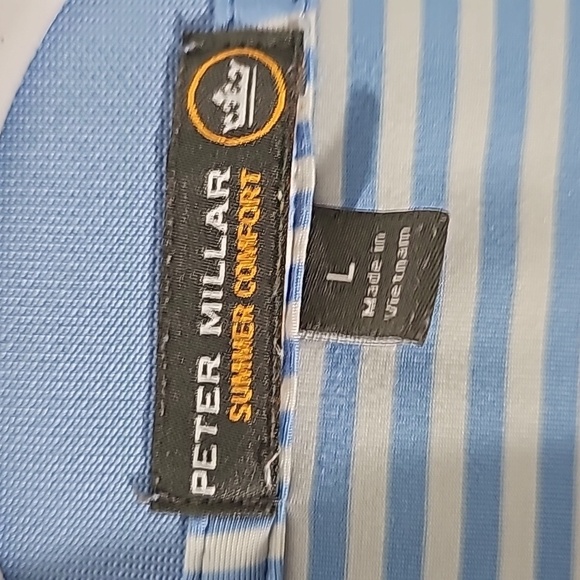Peter Millar mens light blue and white striped golf shirt. Henley style size lg. - Picture 2 of 11